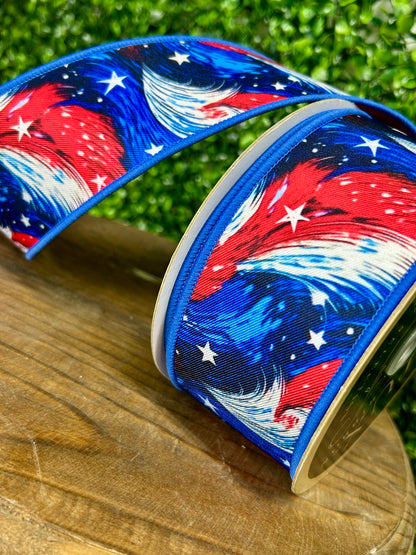 2.5 Inch By 10 Yard Patriotic Cosmic Stars Fused Ribbon