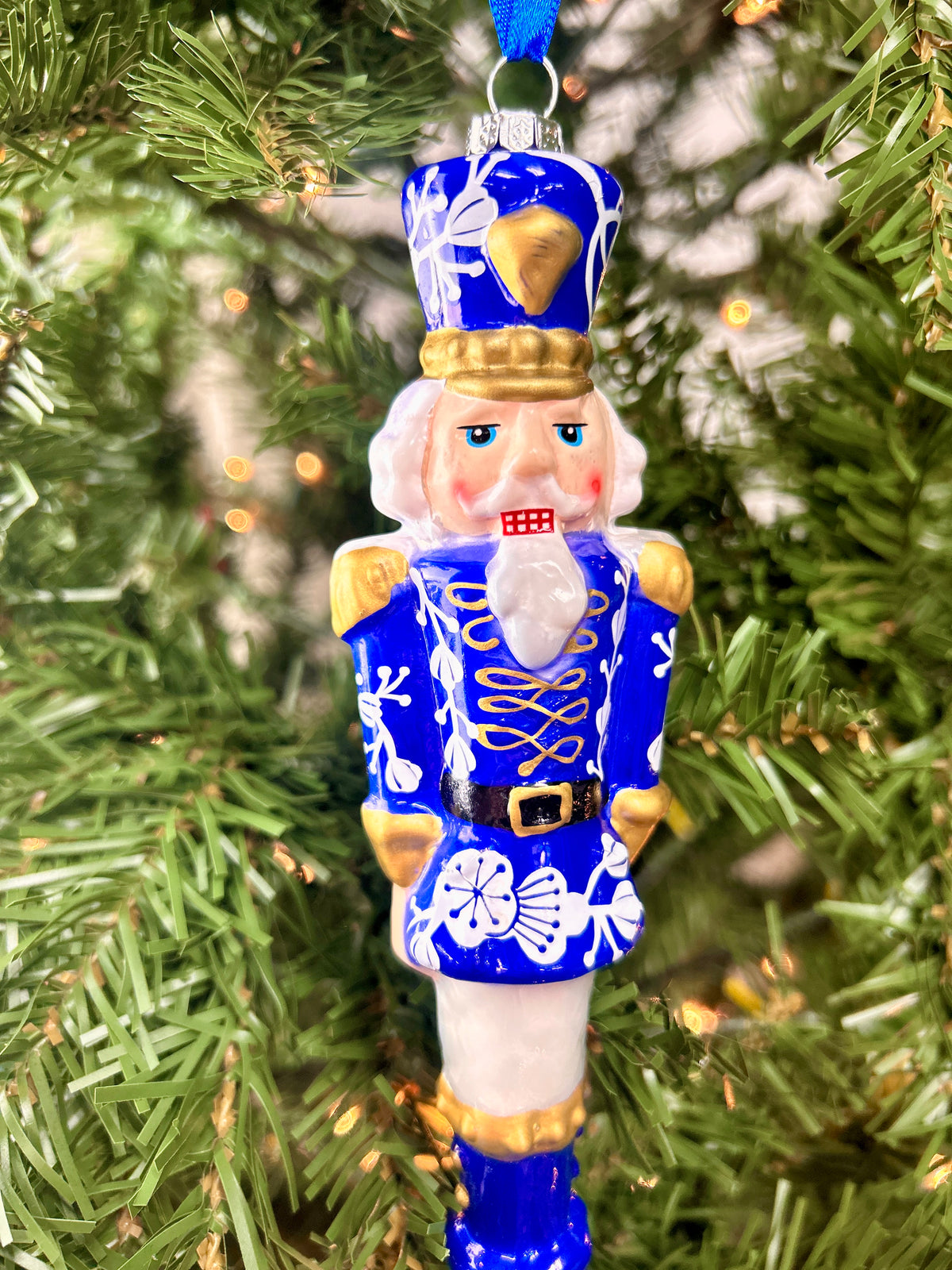 6.5 Inch Glass Blue And White Chinoiserie Toy Soldier Ornament Two Styles