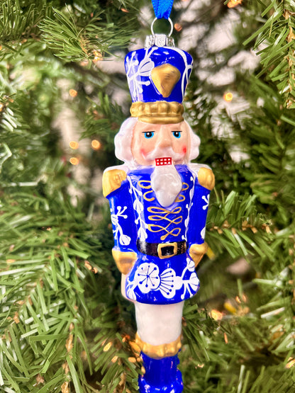 6.5 Inch Glass Blue And White Chinoiserie Toy Soldier Ornament Two Styles