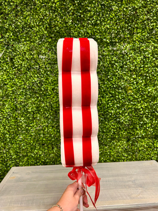 38 Inch Red And White Styrofoam Flocked With Velvet Ribbon Candy Stem