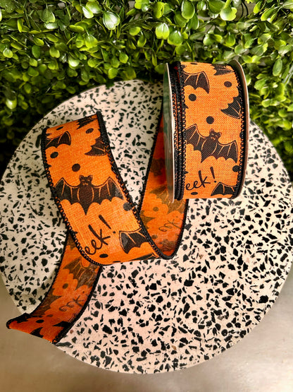 1.5 Inch By 10 Yard Bats On Orange Royal Ribbon