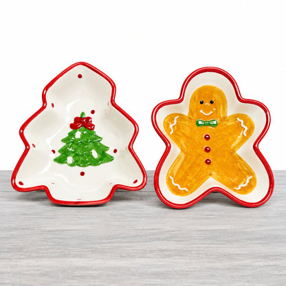 7 Inch Ceramic Holiday Tree And Gingerbread Man Bowl Two Styles