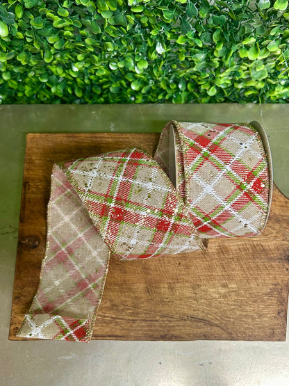 2.5 Inch By 10 Yard Christmas Plaid With Gold Specks Ribbon