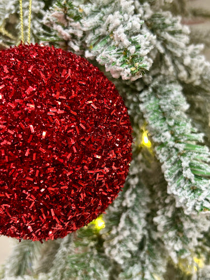 4 Inch Red Foil Glitter Ball Ornament
