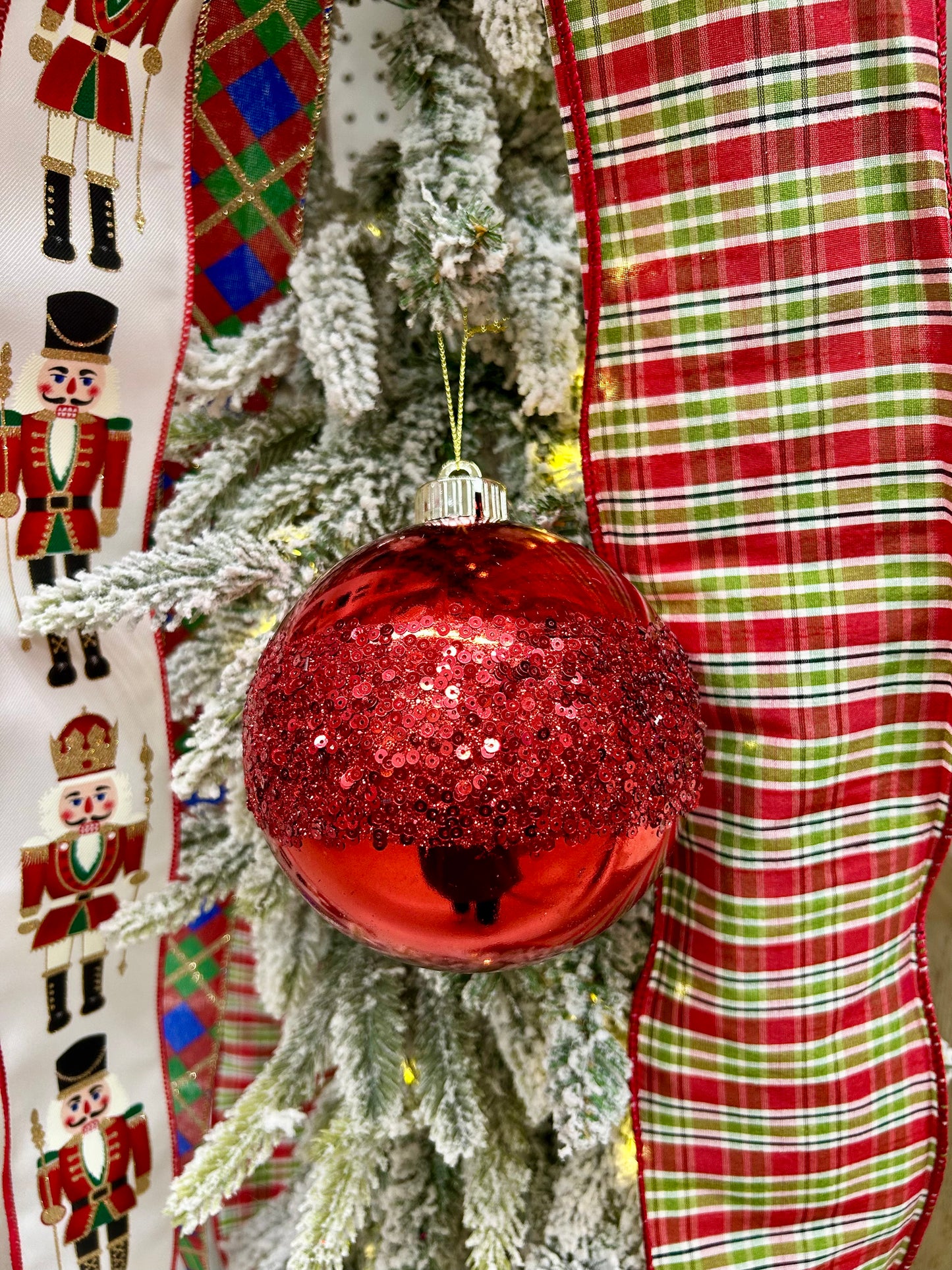 5 Inch Red Sequin Ball Ornament