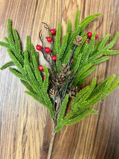 19 Inch Red And Green Pine Cone Red Berry Spray