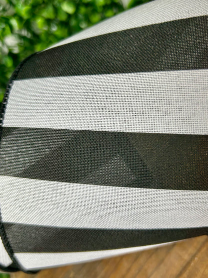 4 Inch By 10 Yard Black And White Wide Stripe Ribbon