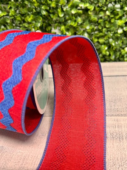 2.5 Inch By 10 Yard Red And Royal Blue Ric Rac Ribbon