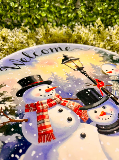12 Inch Welcome With Snowman Metal Sign