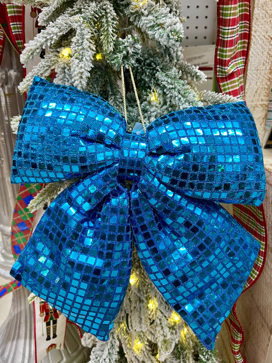 12 Inch Aqua Bow Ornament