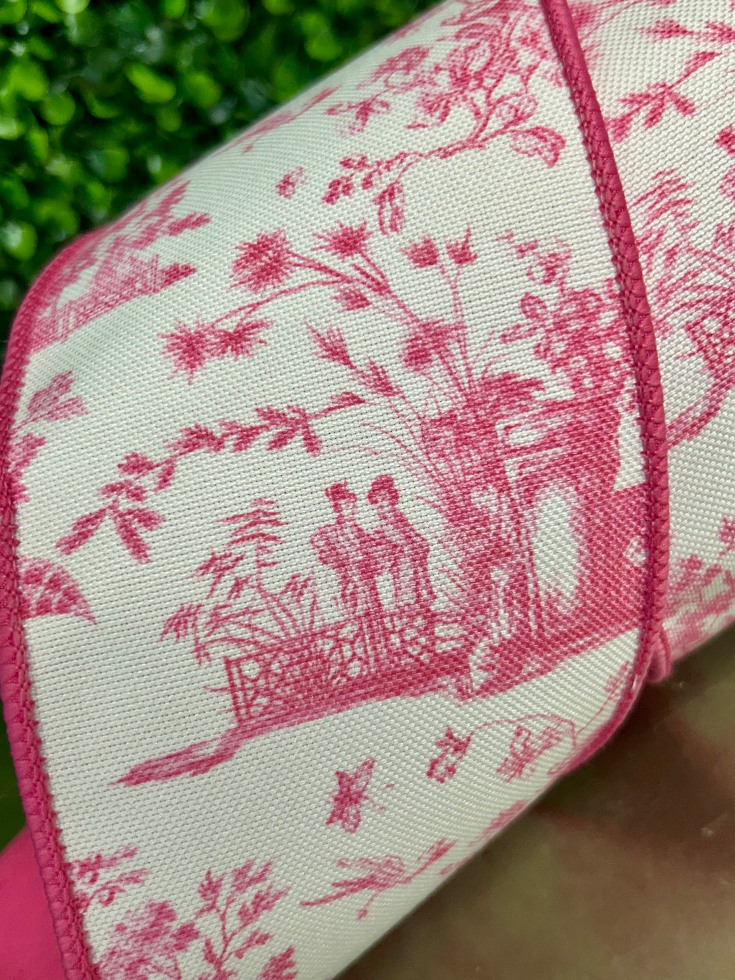 4 Inch By 5 Yard Pink And White Asian Vista Chinoiserie Wired Ribbon