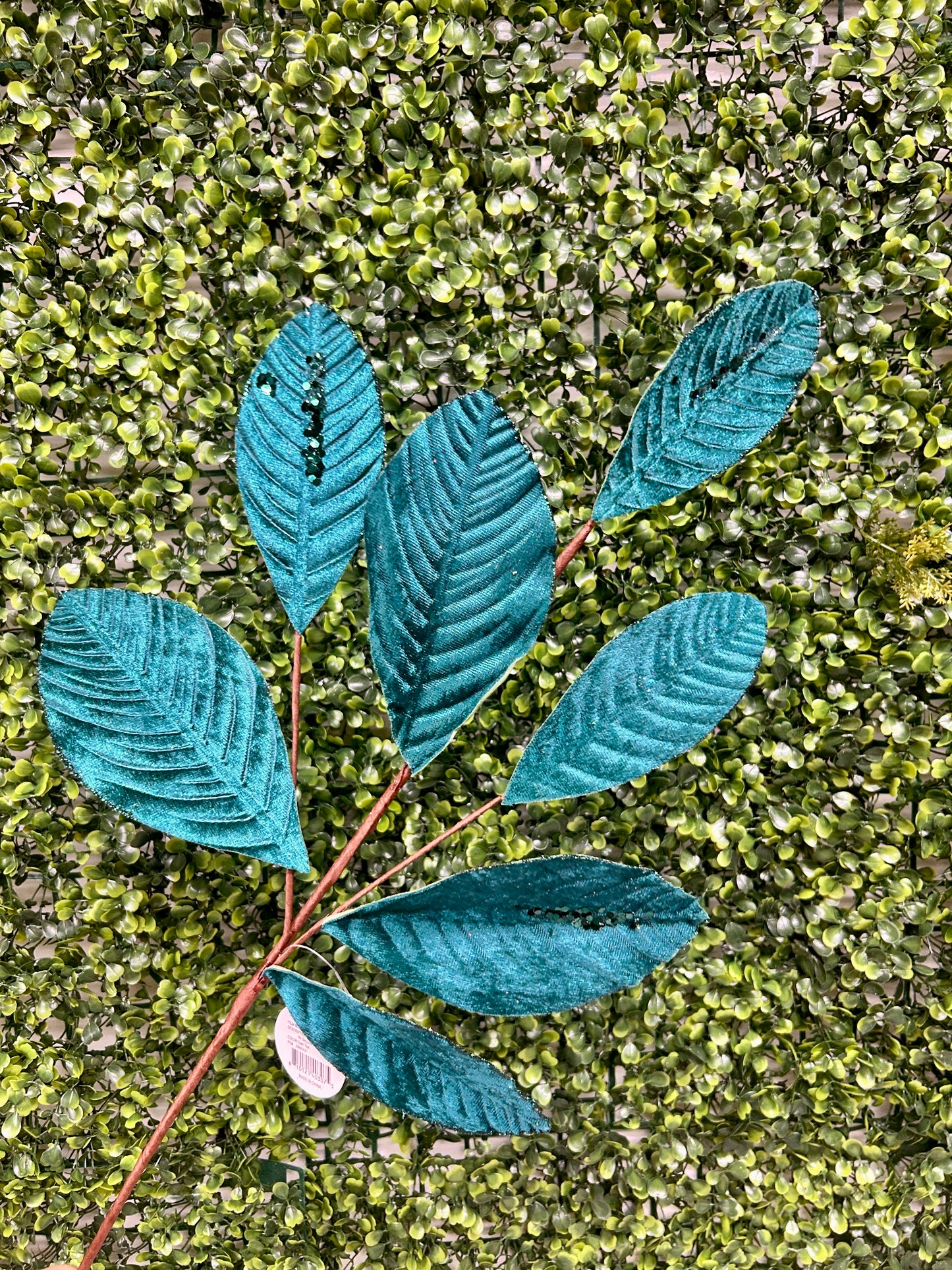 26 Inch Dark Teal Velvet Sequin Magnolia Leaf Spray