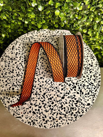 7/8 Inch By 10 Yard Orange And Black Mini Harlequin Ribbon
