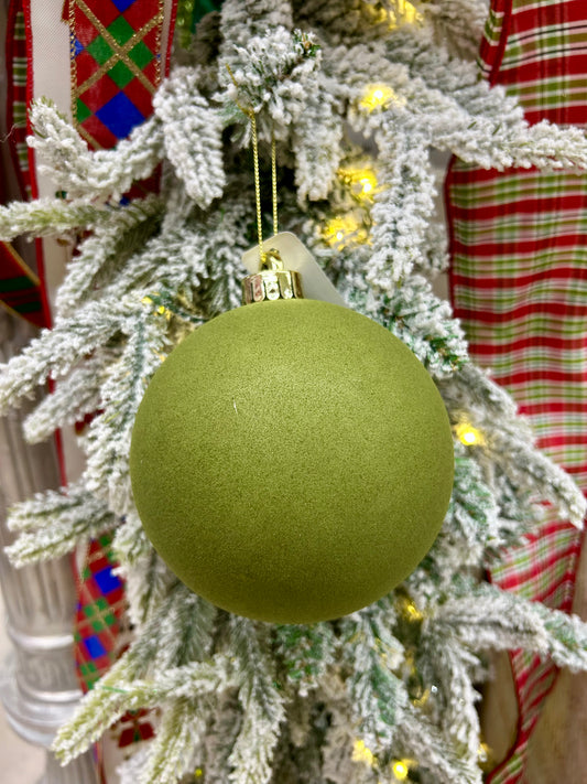 5 Inch Moss Green Smooth Flocked Ball Ornament