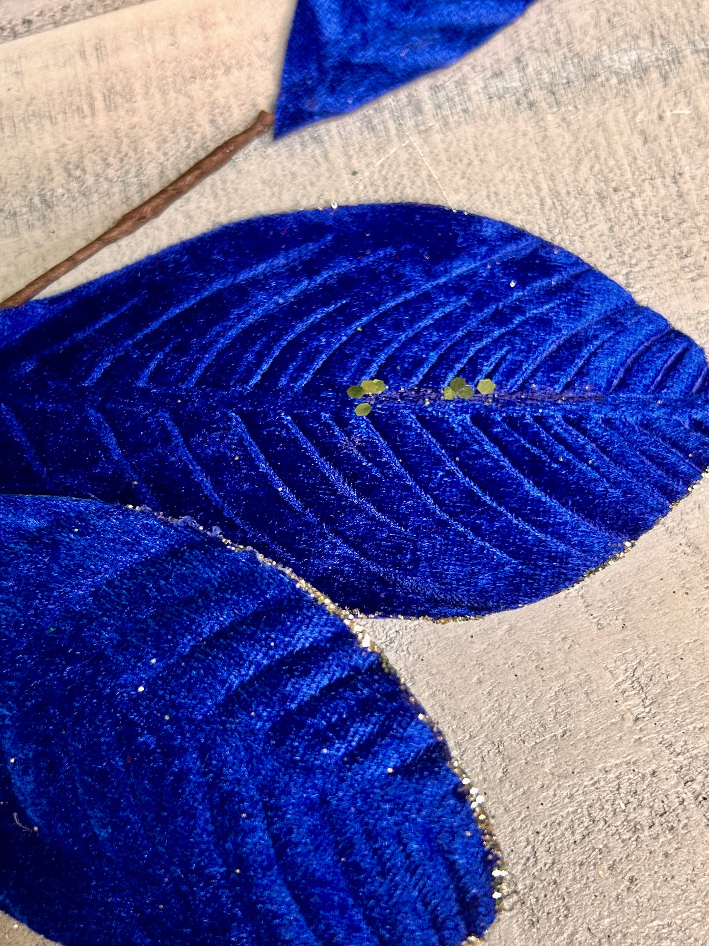 26 Inch Royal Blue Velvet Sequin Magnolia Leaf Spray