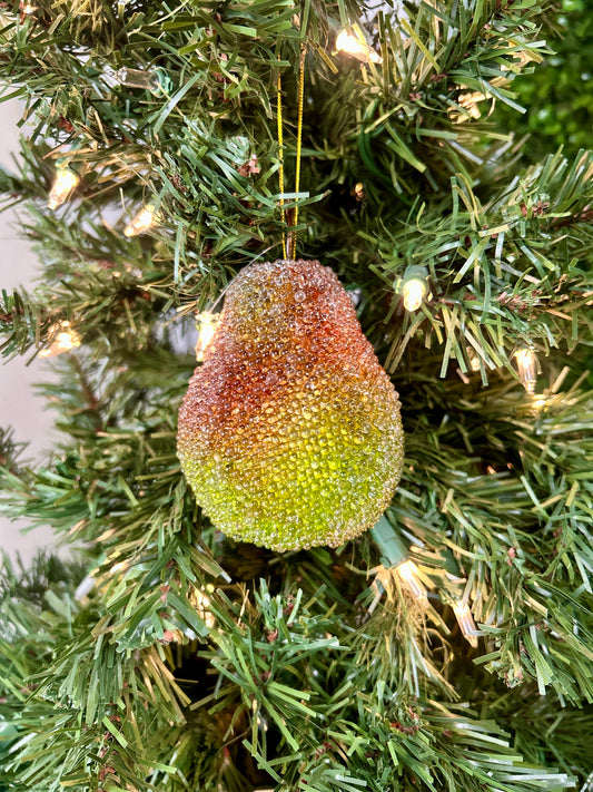4 Inch Beaded Green Christmas Pear Ornament