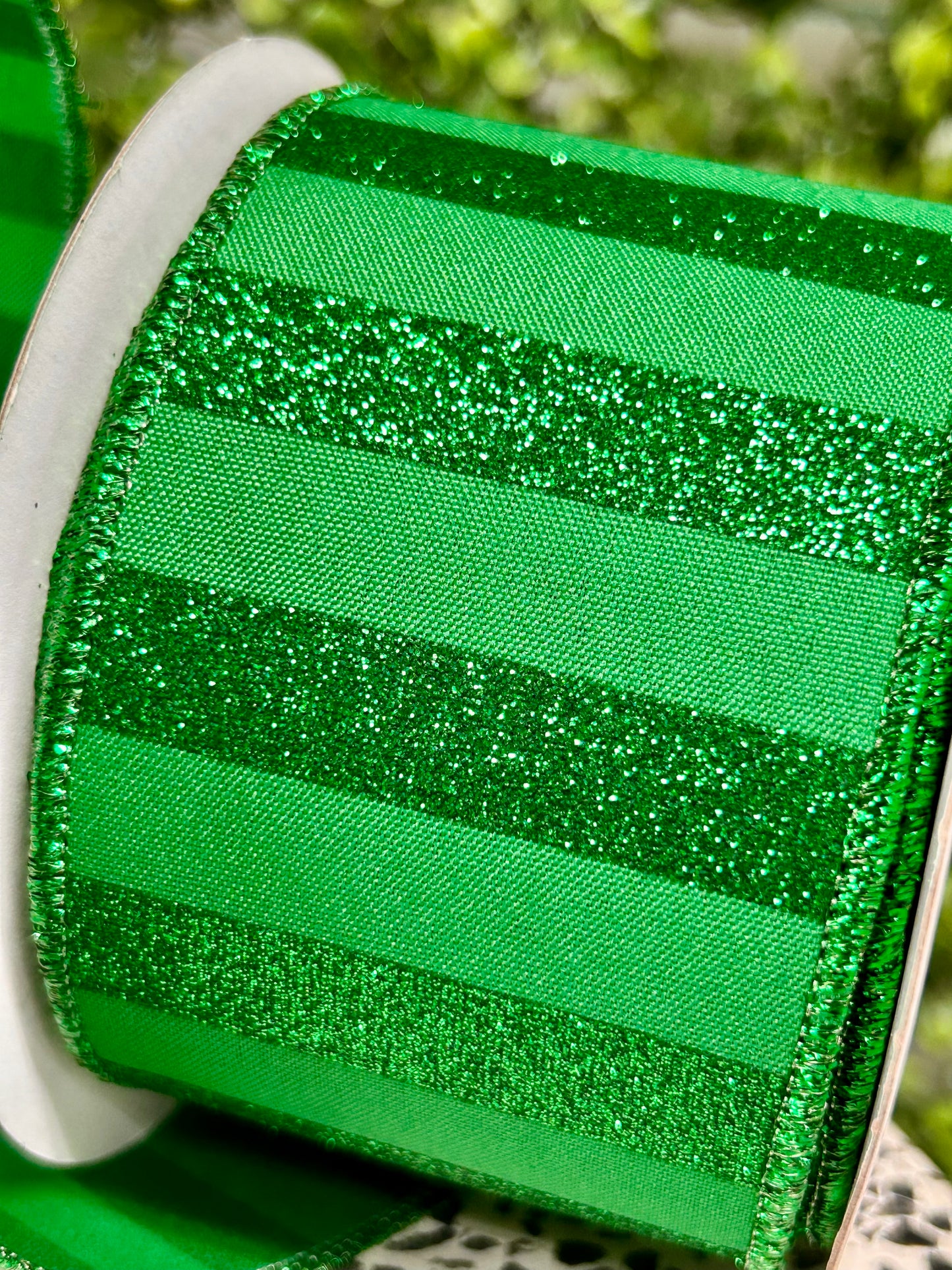 2.5 Inch By 10 Yard Emerald Green Horizontal Glitter Stripes Ribbon