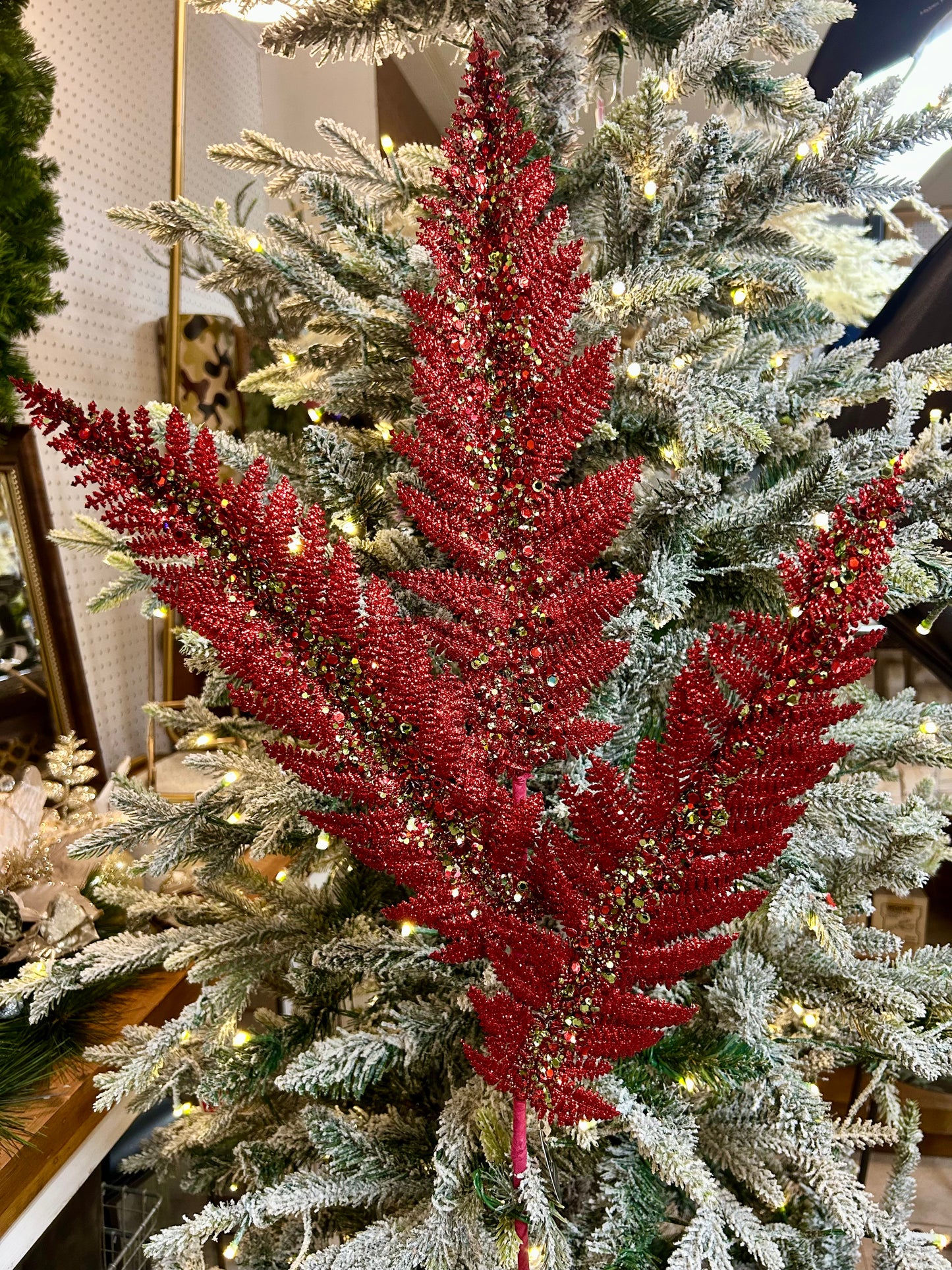 34 Inch Red And Green Jumbo Glitter Sequin Fern