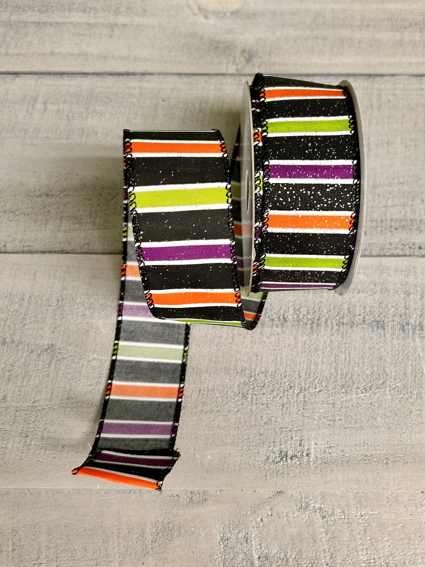 1.5 Inch By 10 Yard Lime Purple Orange Horizontal Stripe Ribbon