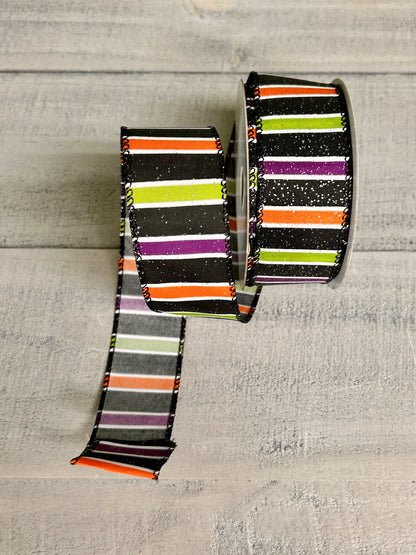 1.5 Inch By 10 Yard Lime Purple Orange Horizontal Stripe Ribbon