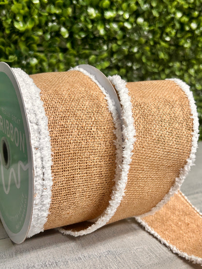 2.5 Inch By 10 Yard Faux Burlap With Snowdrift Ribbon