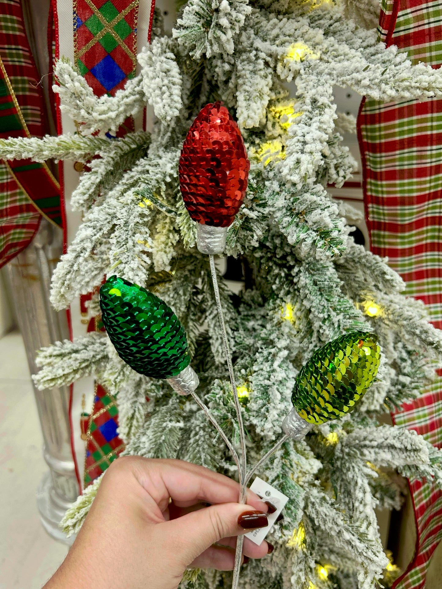 11 Inch Red Emerald Green And Lime Green Styrofoam Sequin Light Bulb Pick