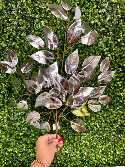 23 Inch Silver Metallic Ficus Spray