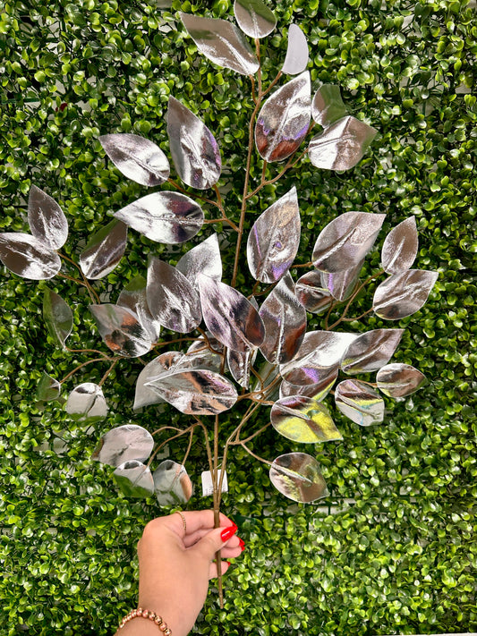 23 Inch Silver Metallic Ficus Spray