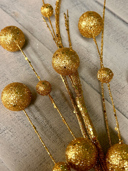 27 Inch Gold Mixed Size Glittered Ball Spray