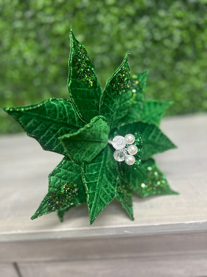 22 Inch Emerald Green Glitter And Sequin Poinsettia