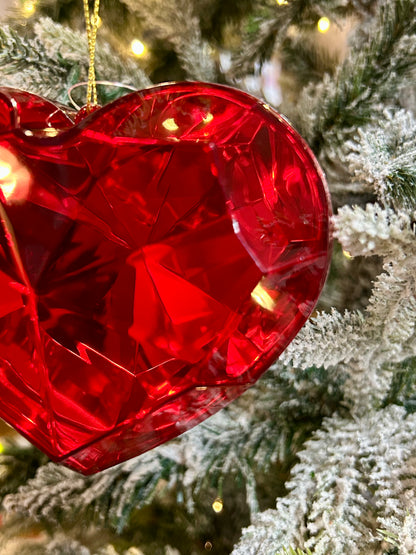4 Inch Red Plastic Heart Diamond Ornament