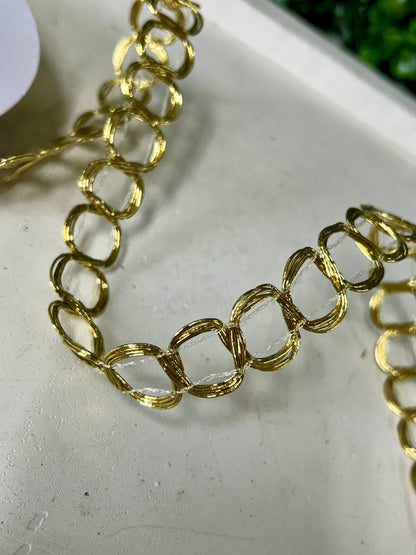 7/8 Inch By 10 Yard Gold Metallic Chain Loop Ribbon