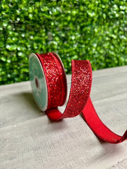7/8 Inch By 10 Yard Red Laser Glitter Ribbon
