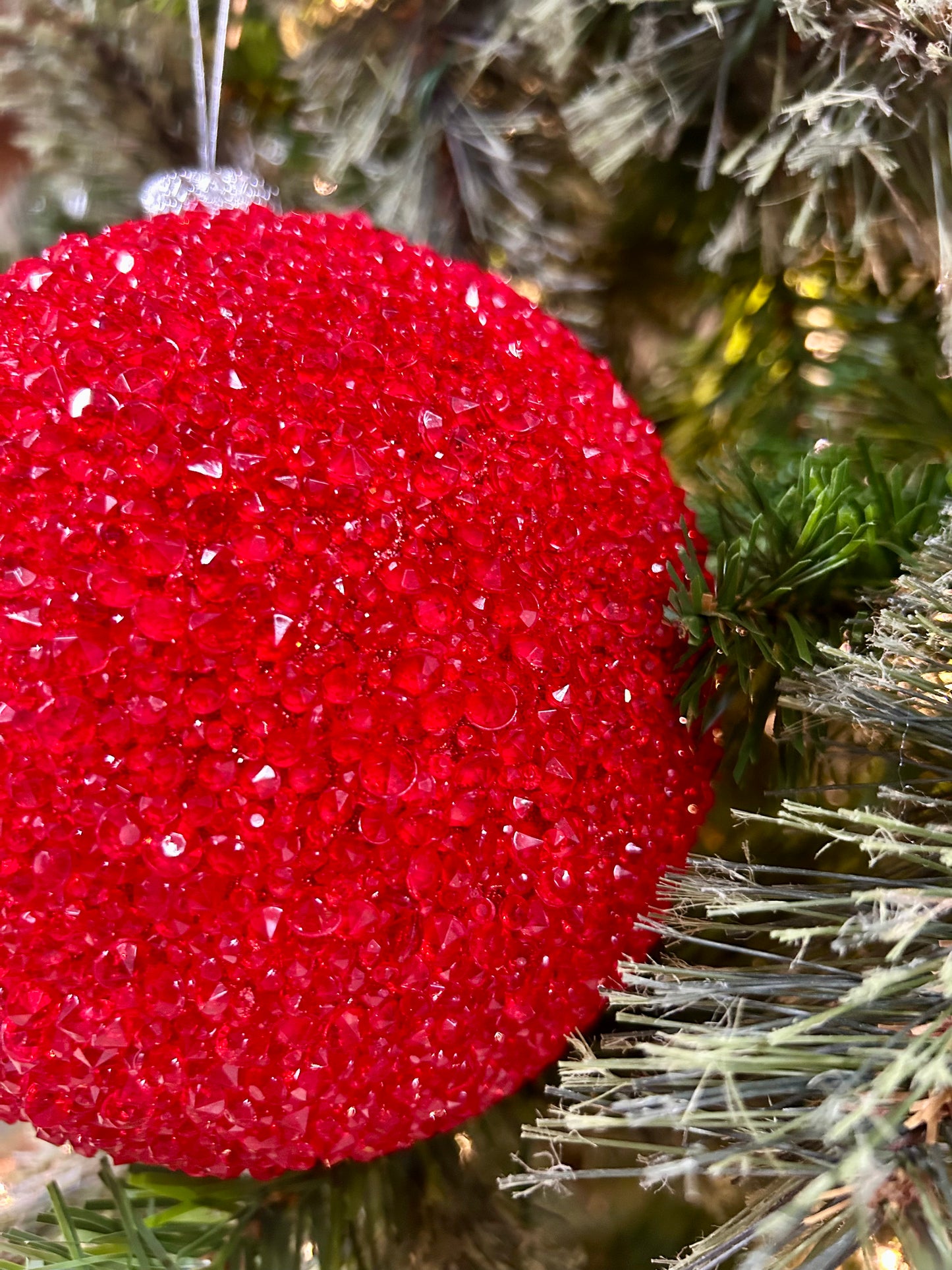 6 Inch Red Beaded Ball Ornament