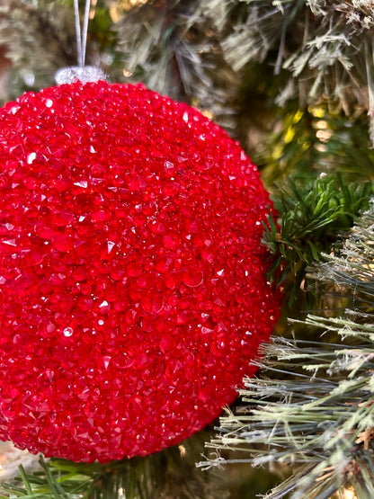 6 Inch Red Beaded Ball Ornament