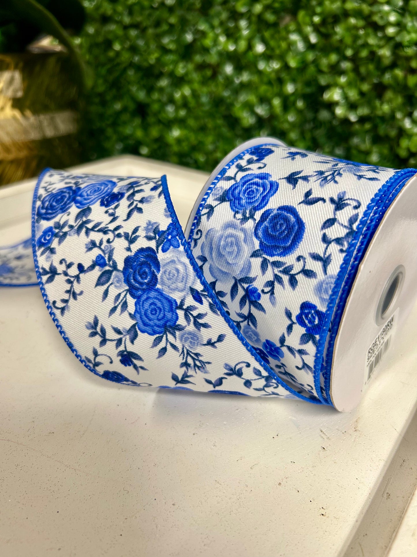2.5 Inch By 10 Yard Blue Mini Roses Ribbon