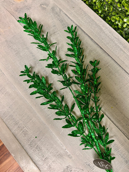 28.5 Inch Green Glittered Rosemary Spray