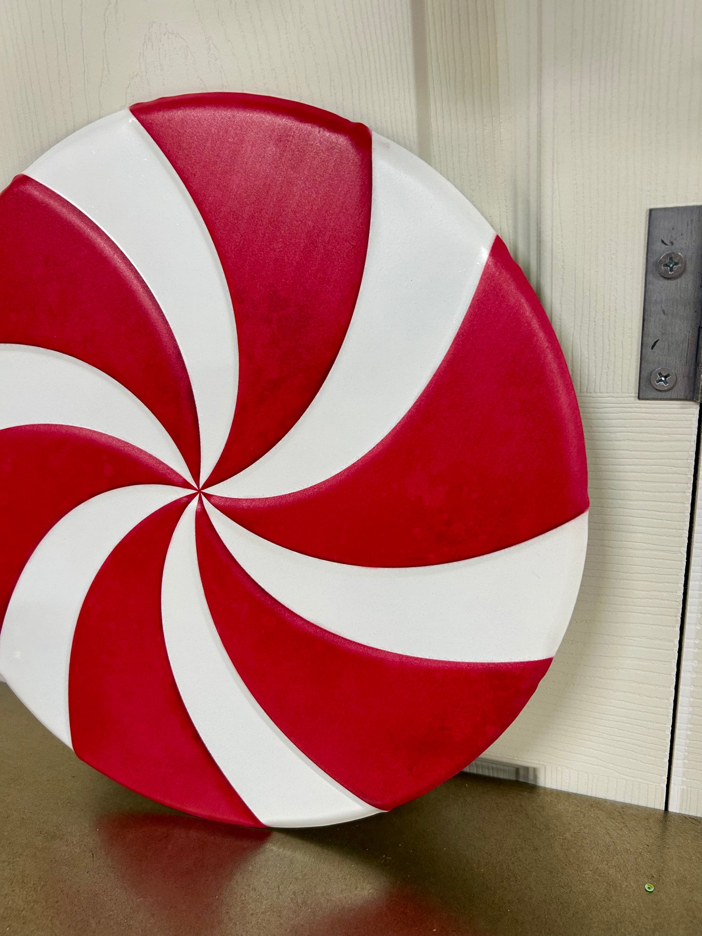 12 Inch Red And White Metal Embossed Peppermint Sign