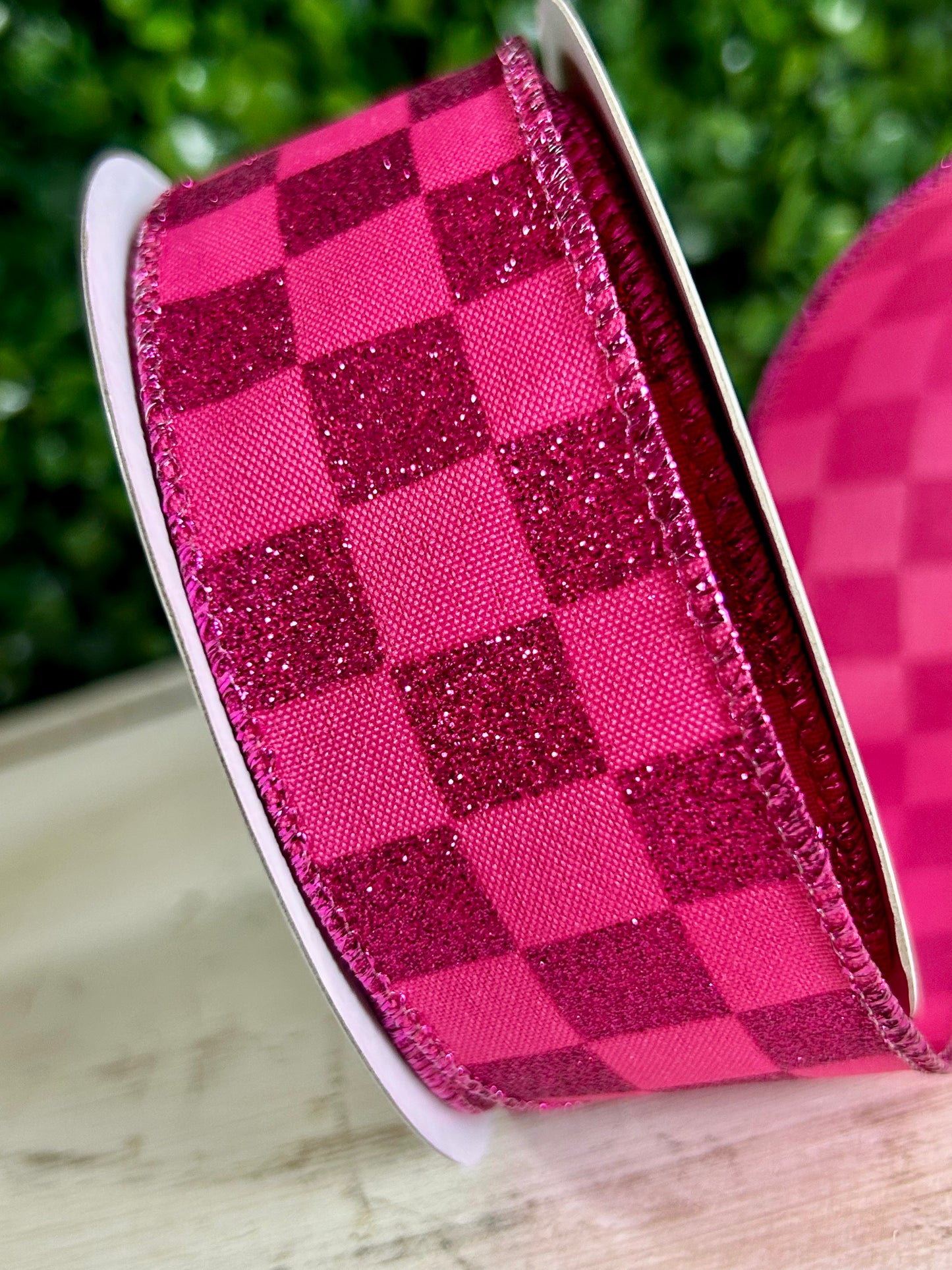 1.5 Inch By 10 Yard Hot Pink Glitter Check Ribbon
