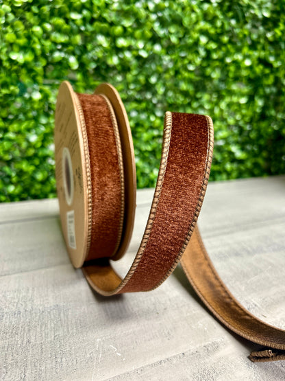 1 Inch By 10 Yard Brown Heritage Velvet Ribbon