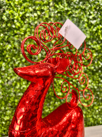 Red Metallic Curly Antler Standing Deer Two Assorted