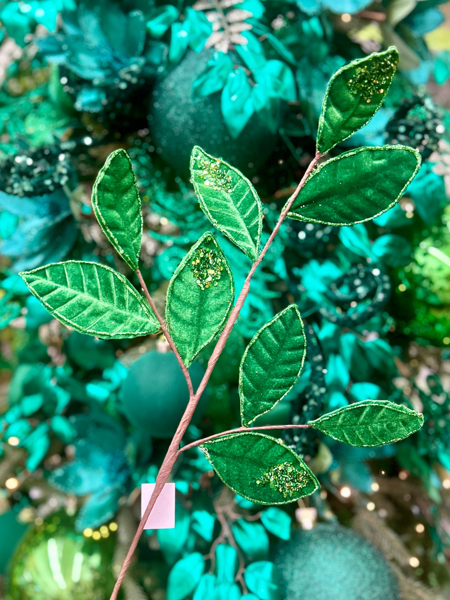 27 Inch Emerald Green Velvet And Glitter Magnolia Leaf Spray