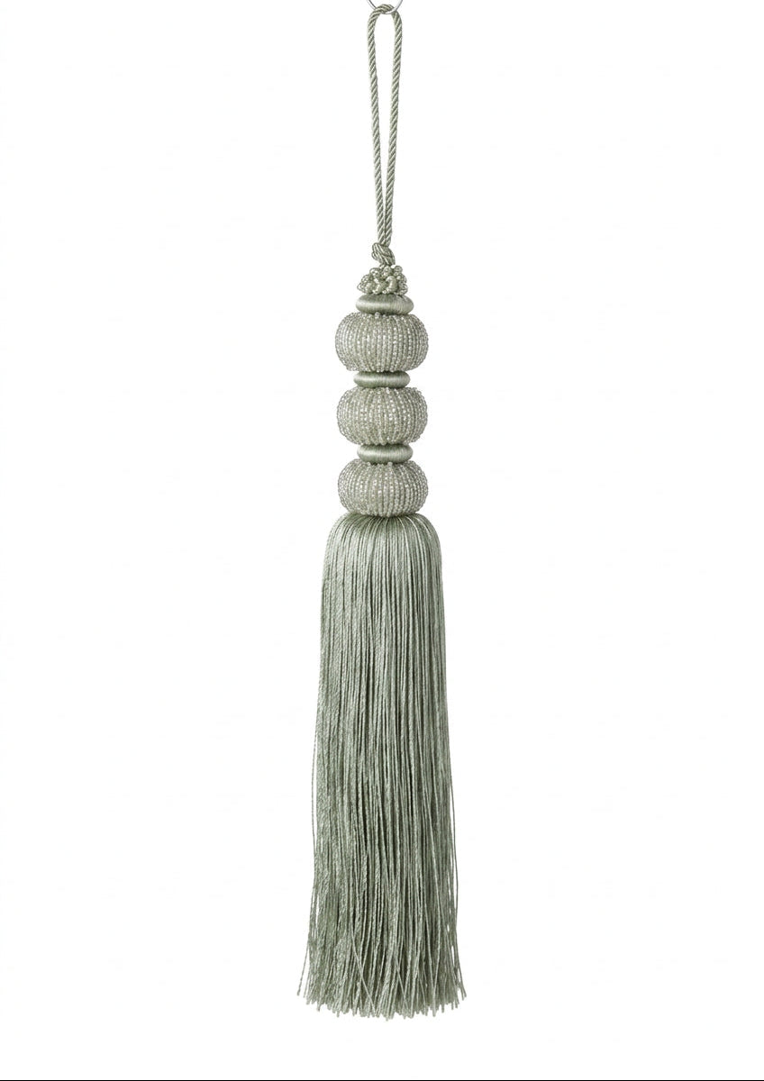 12.5 Inch Sage Bead Ball Tassel Ornament