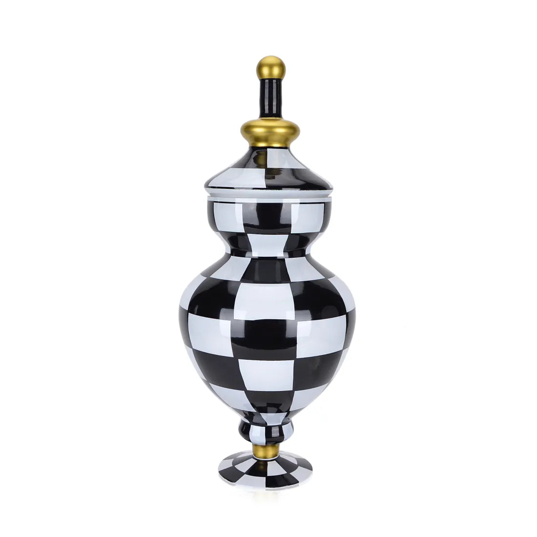 22 Inch Black And White Check Glass Jar