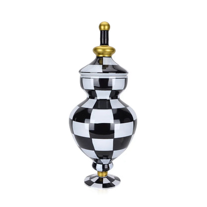 22 Inch Black And White Check Glass Jar