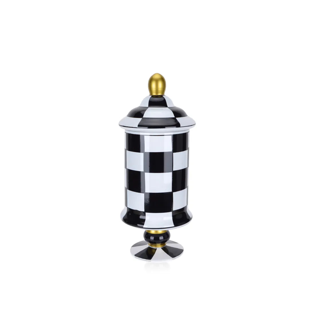 15 Inch Black And White Check Glass Jar