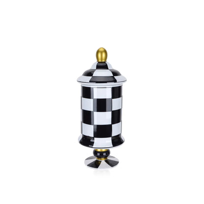 15 Inch Black And White Check Glass Jar