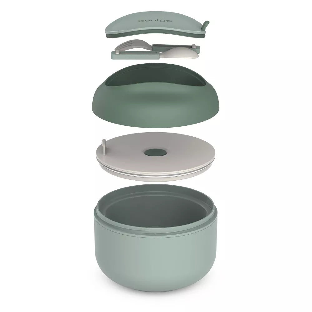 Bentgo Khaki Green Insulated Leakproof Bowl with Collapsible Utensils & Snack Compartment