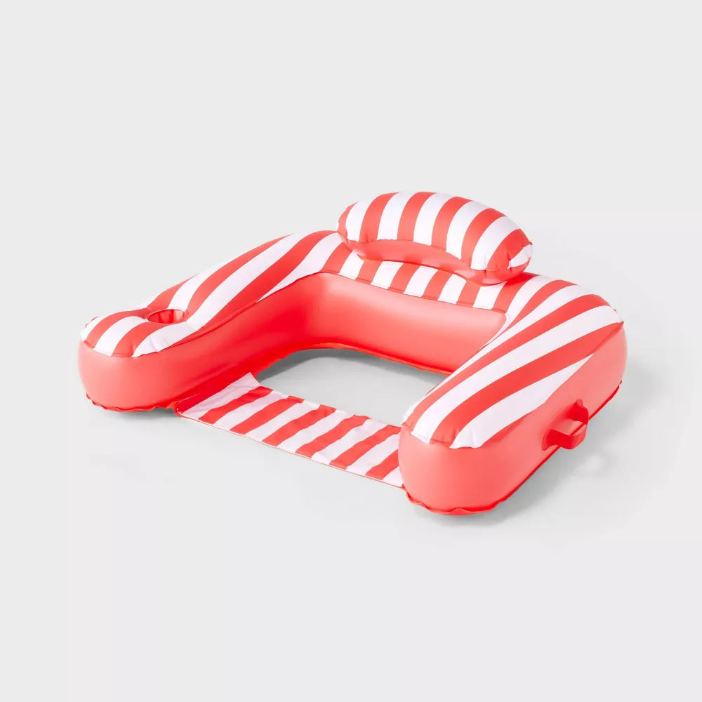 Sun Squad Red And White Inflatable Lounge Chair Float