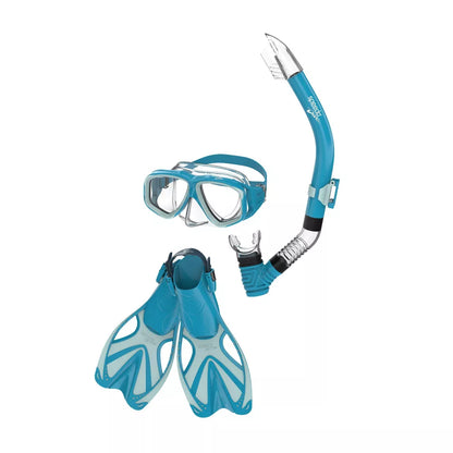 Speedo Junior Mask Snorkel and Fin Set Turquoise/Gray L/XL